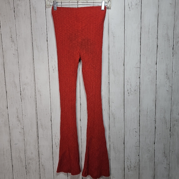 Urban Outfitters UO Rosie Ribbed Red Flare Leg Cotton Blend Pants Size Small. - Picture 7 of 11